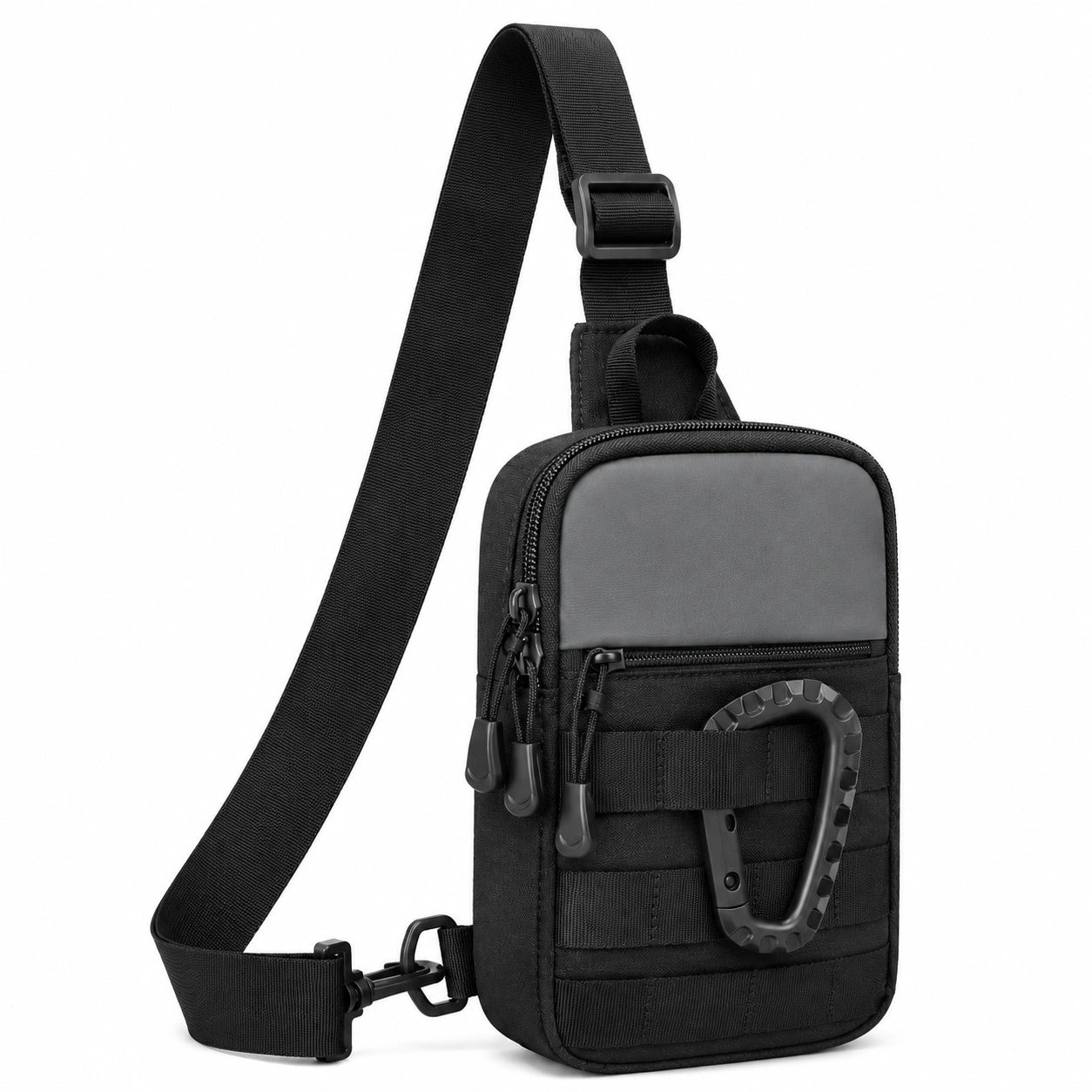 Borsa a tracolla 13 x 6 x 20 cm in tessuto nero con tasche zip e cinghia regolabile