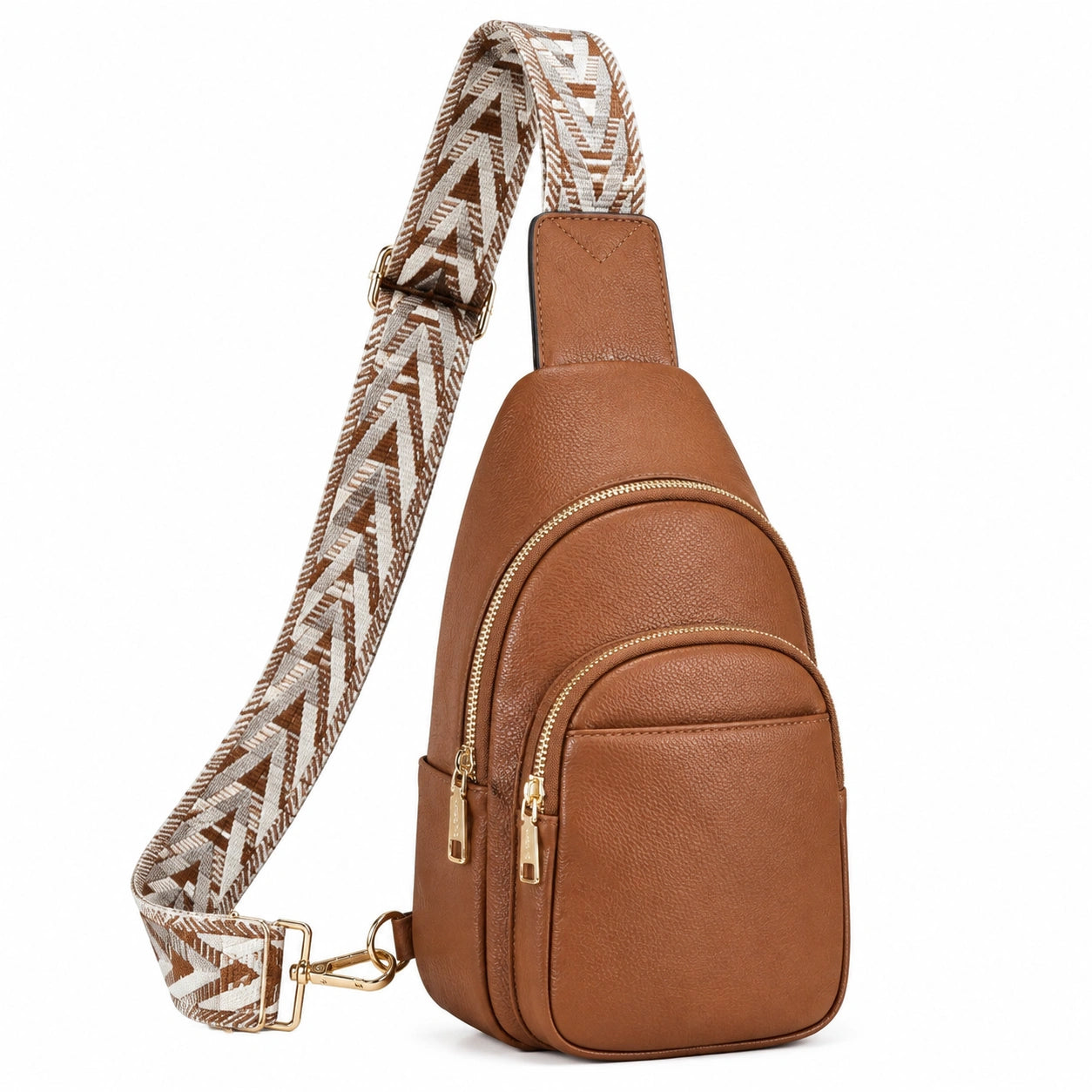 Borsa a tracolla 17 x 8 x 30 cm in similpelle marrone con tracolla regolabile geometrica