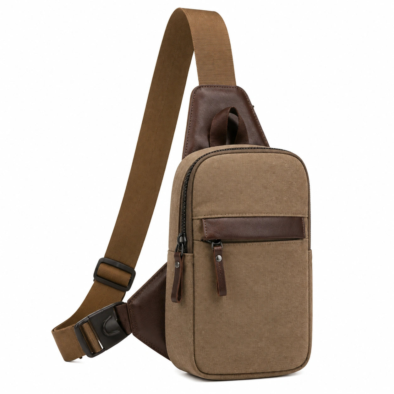 Borsa a tracolla 18 x 8 x 30 cm in tela marrone con inserti effetto pelle stile urbano