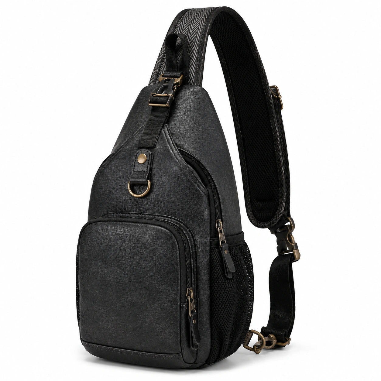 Borsa monospalla 18 x 8 x 32 cm in similpelle nera con tasche multiple per uso quotidiano