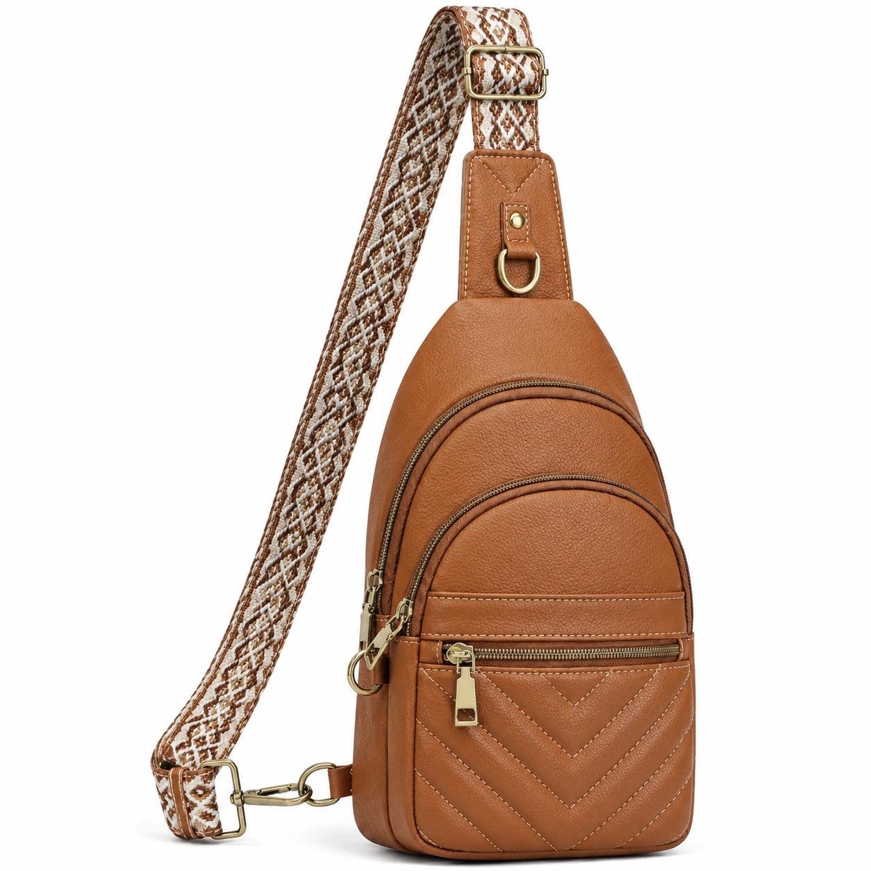 Borsa a tracolla monospalla 18 x 8 x 32 cm in similpelle marrone con tracolla regolabile e tasche con zip