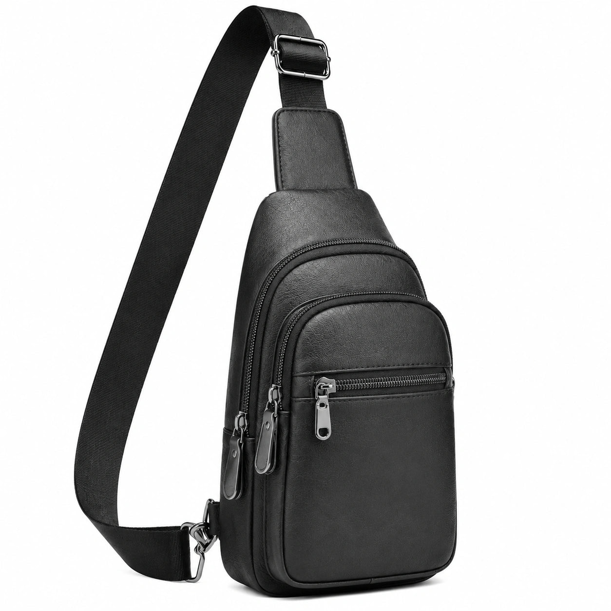 Borsa a tracolla 18x8x32 cm in similpelle nera con tasche multiple e tracolla regolabile