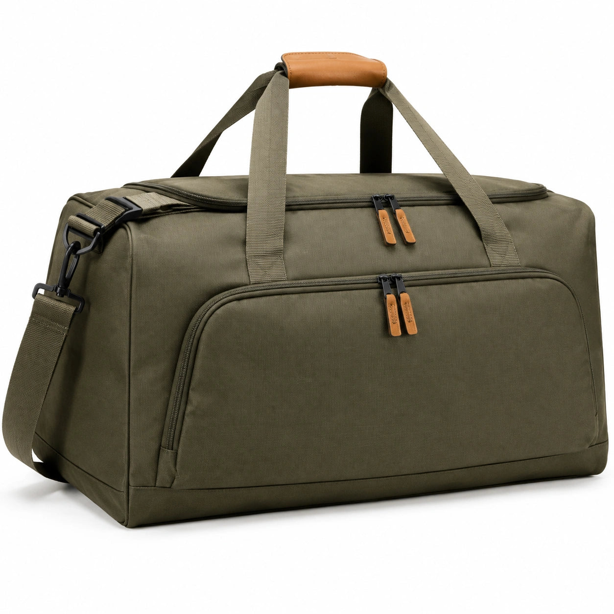 Borsone da viaggio 50 x 25 x 30 cm in tessuto verde oliva con tracolla removibile e scomparto frontale