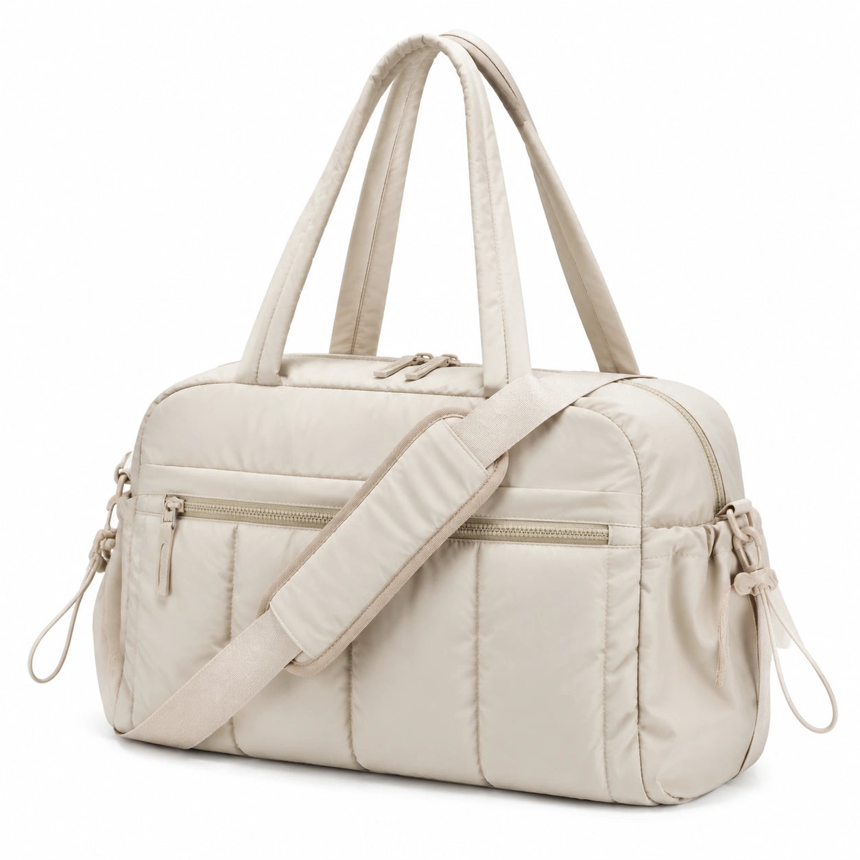 Borsa da viaggio 45 x 23 x 28 cm in tessuto sintetico beige trapuntato con tracolla regolabile