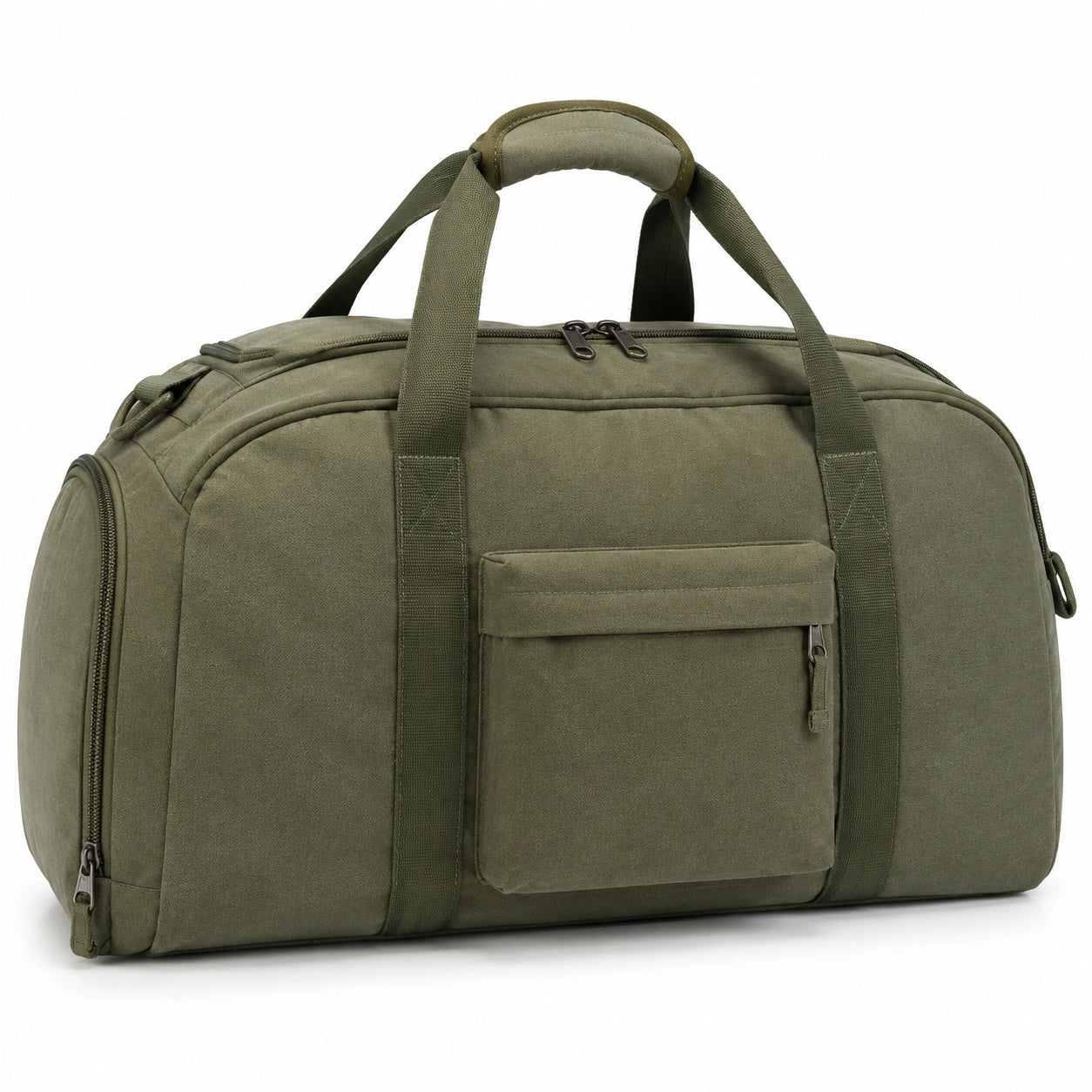 Borsa da viaggio 50 cm in tessuto verde oliva con tasche e manici imbottiti