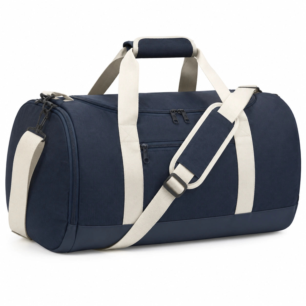 Borsone sportivo 50 x 25 x 28 cm in tessuto blu navy e bianco con tracolla regolabile