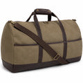 Borsone da viaggio 55 cm in tela verde oliva e similpelle marrone con tracolla regolabile