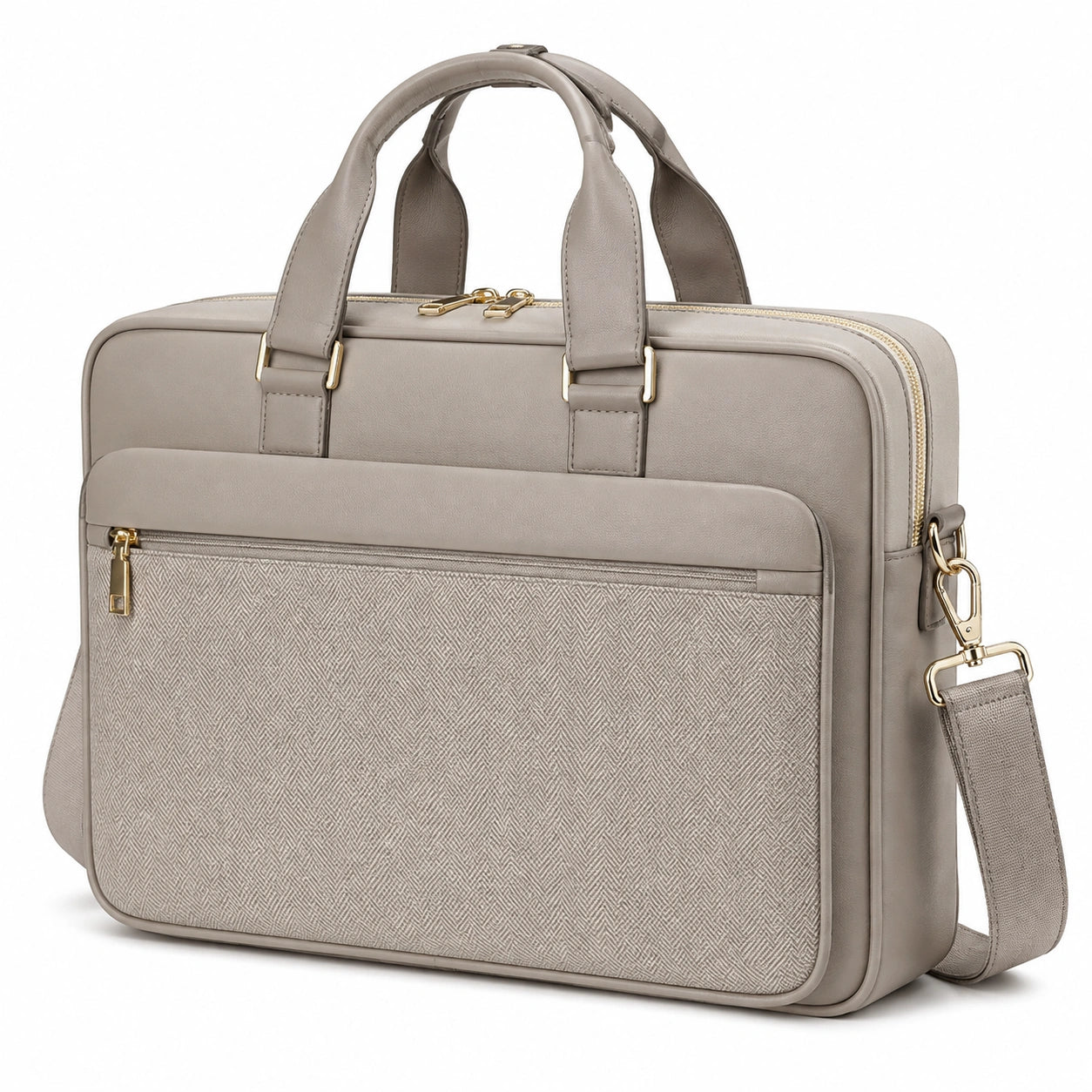Borsa portadocumenti 40 cm in materiale sintetico beige con tracolla e chiusura zip