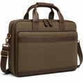Borsa portadocumenti 40 x 10 x 30 cm in tessuto marrone e similpelle con tracolla regolabile