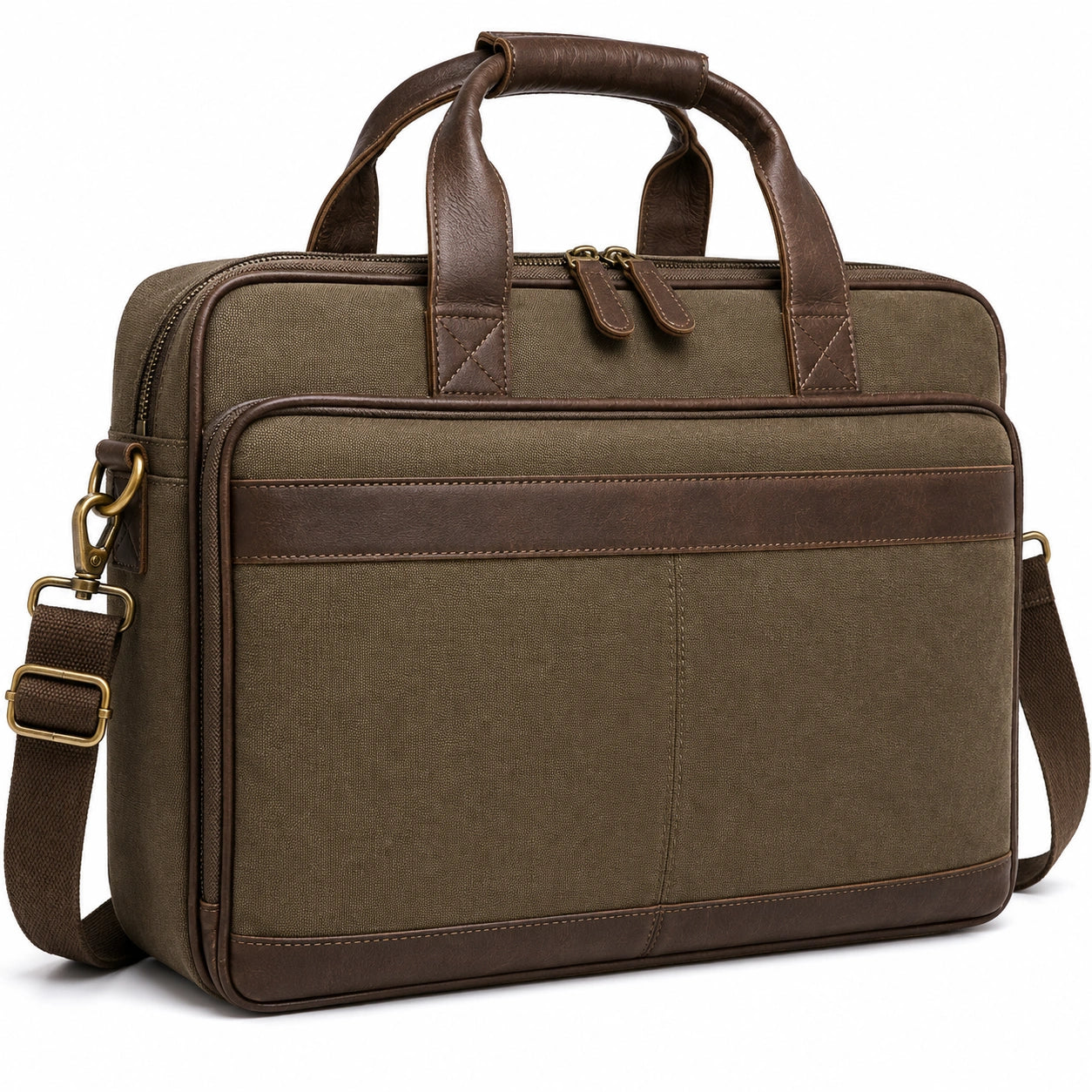 Borsa portadocumenti 40 x 10 x 30 cm in tessuto marrone e similpelle con tracolla regolabile