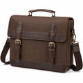 Borsa portadocumenti 40 x 12 x 30 cm in tela marrone con inserti effetto pelle - stile vintage a tracolla