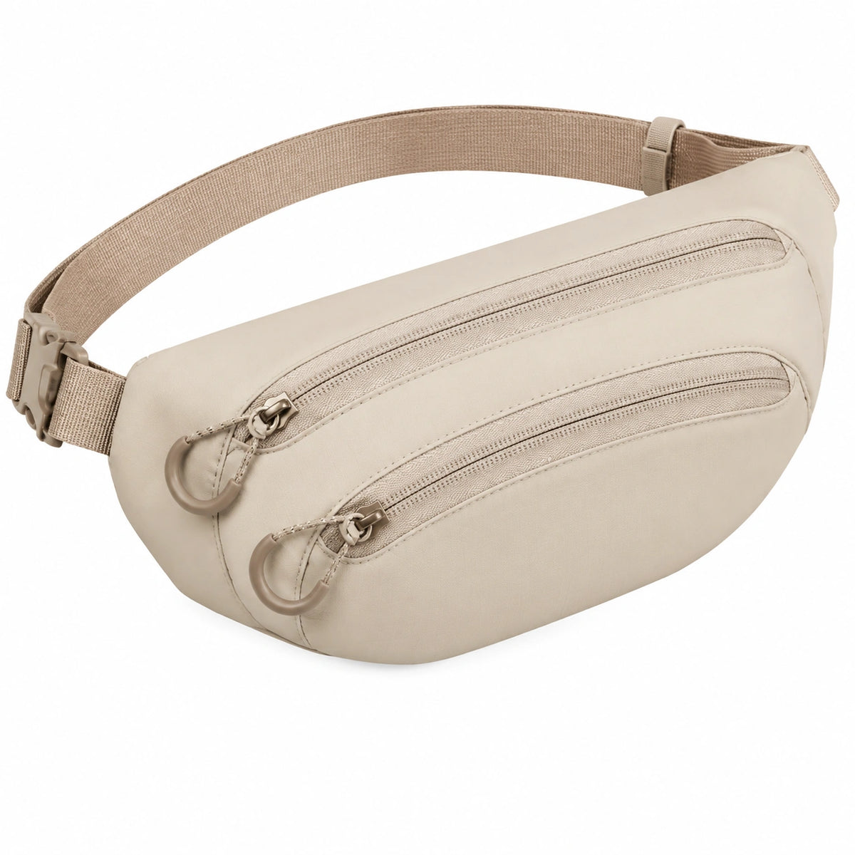Marsupio 30 x 8 x 16 cm in nylon beige con doppia tasca zip regolabile