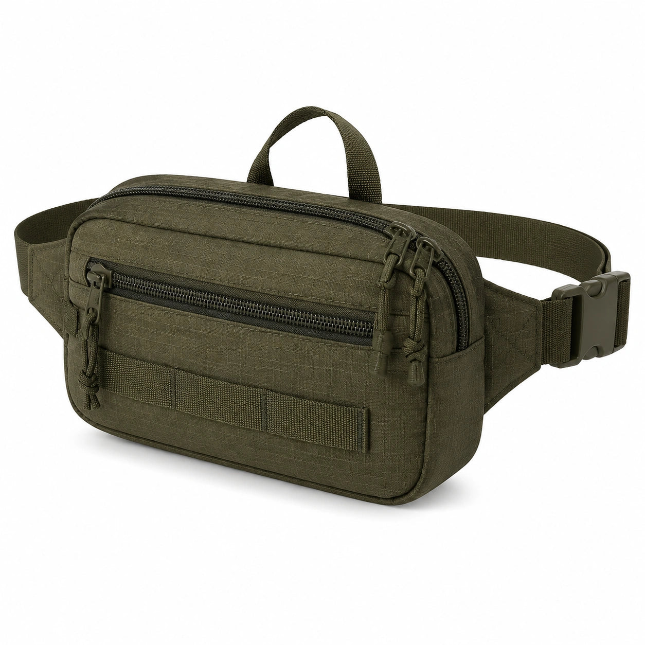 Marsupio 30 x 8 x 16 cm in tessuto sintetico verde oliva con tasche zip stile tattico