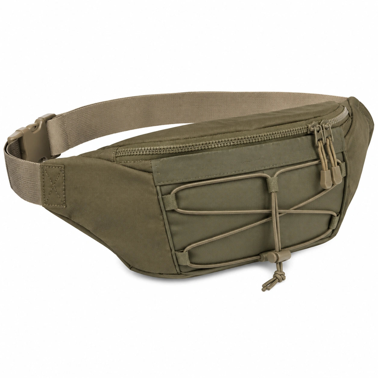 Marsupio 36 x 14 x 8 cm in tessuto verde oliva con tasca zip e cordino elastico