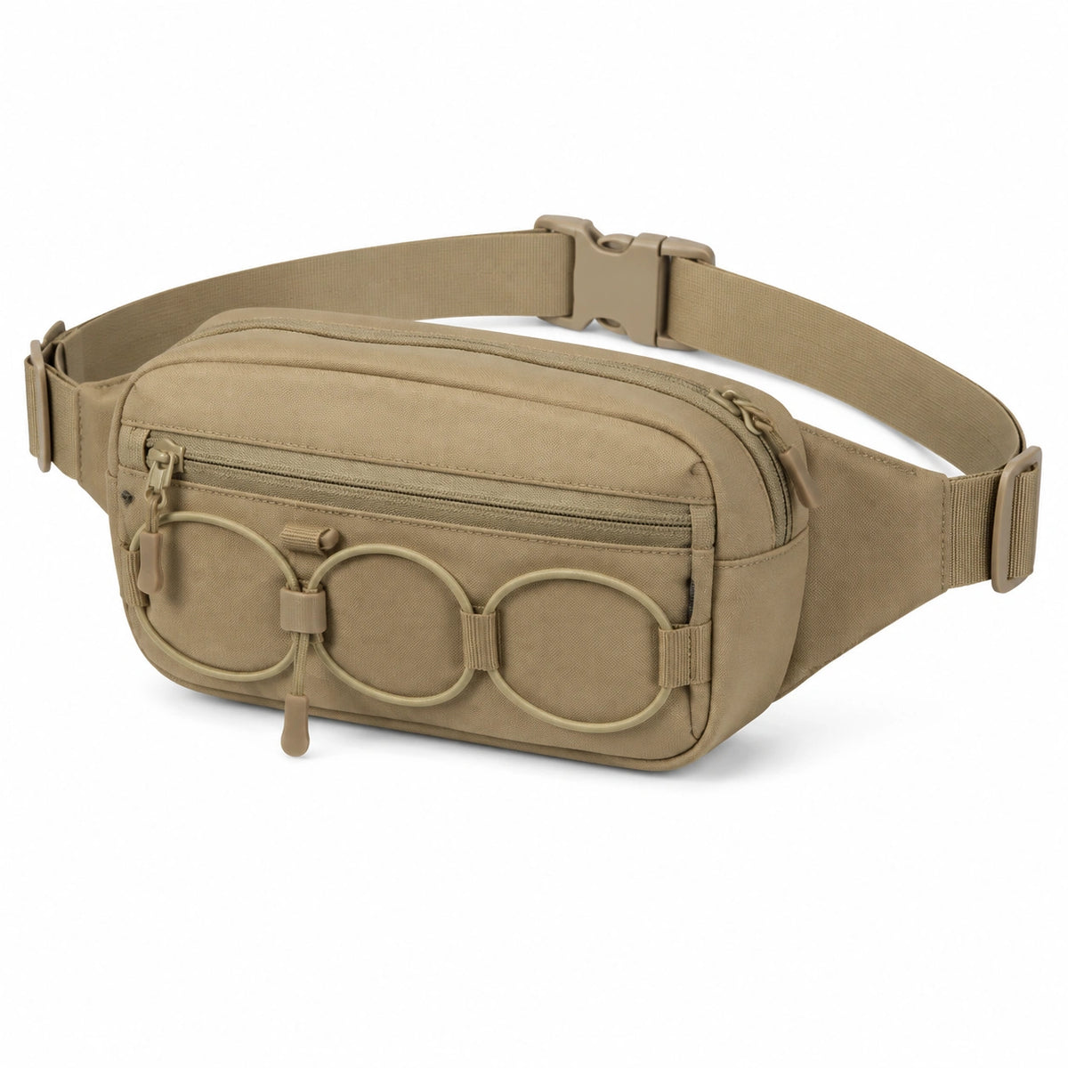 Marsupio 28 x 8 x 15 cm in tessuto sintetico beige con tasche zip e cintura regolabile