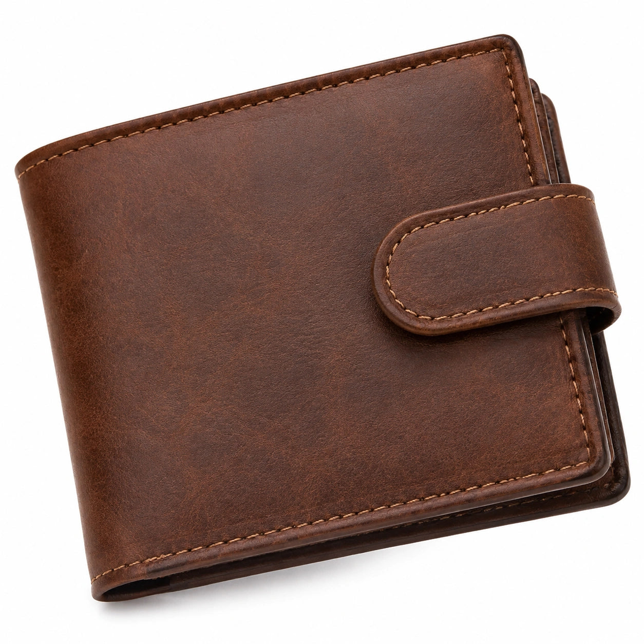 Portafoglio da uomo 12 x 9.5 x 2 cm in materiale sintetico effetto pelle marrone - chiusura con linguetta