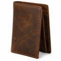 Portafoglio bifold 11.5 x 9.5 x 2 cm in pelle marrone per carte e banconote stile vintage