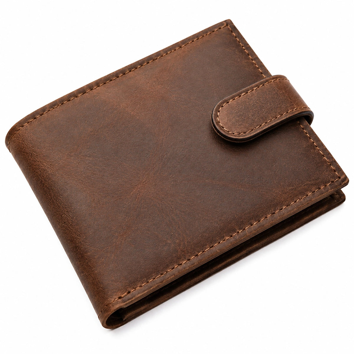Portafoglio unisex 12 x 10 x 2 cm effetto pelle marrone con patta stile classico