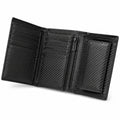 Portafoglio uomo 12 x 9.5 cm in materiale sintetico nero effetto fibra di carbonio con portamonete