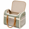 Borsa trasportino per animali 45 x 28 x 30 cm in tessuto verde salvia e rete con manici