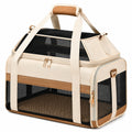 Trasportino per animali 45 x 30 x 30 cm in tessuto beige e marrone con rete ventilata pieghevole