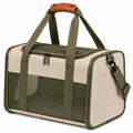 Borsa trasportino per animali 45 x 30 x 30 cm in tessuto beige e rete verde oliva con tracolla