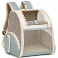 Zaino trasportino per animali 42 x 30 x 45 cm in tessuto beige e azzurro con rete traspirante
