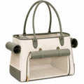 Borsa trasportino per animali 45 x 25 x 30 cm in tessuto e similpelle beige verde salvia con rete ventilata