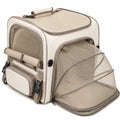 Borsa trasportino per animali 42 x 30 x 40 cm in tessuto beige con rete espandibile