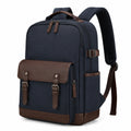 Zaino 42 x 15 x 30 cm in tessuto blu navy e similpelle marrone con tasca frontale