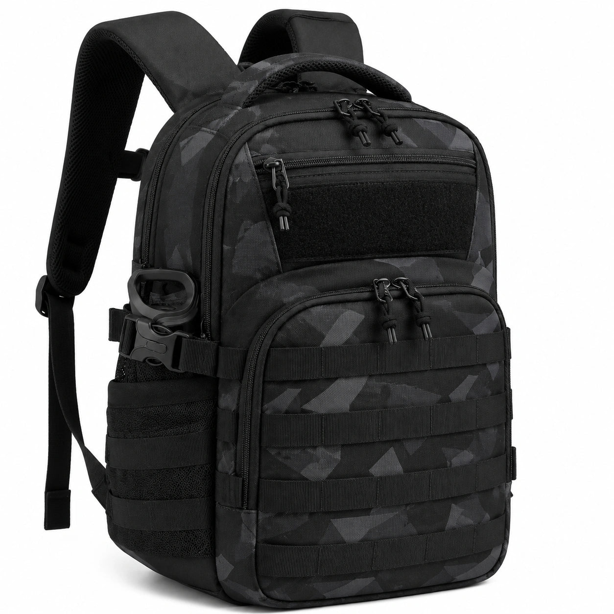 Zaino tattico 48 x 30 x 20 cm in tessuto sintetico nero mimetico con tasche multiple