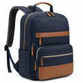 Zaino 31 x 16 x 43 cm in tessuto blu navy e marrone con tasche multiple per uso quotidiano