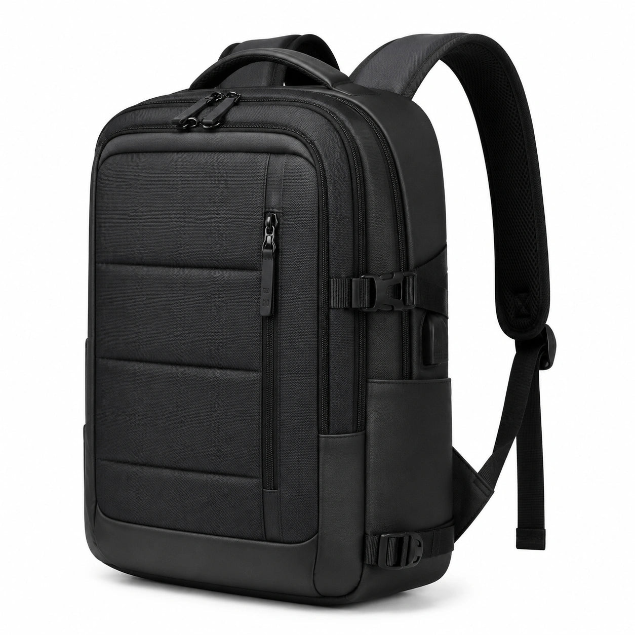 Zaino porta computer 32 x 18 x 46 cm in tessuto nero - multitasca con spallacci imbottiti