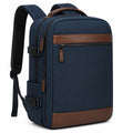 Zaino da viaggio 32 x 18 x 46 cm in tessuto sintetico blu navy e marrone con scomparti multipli