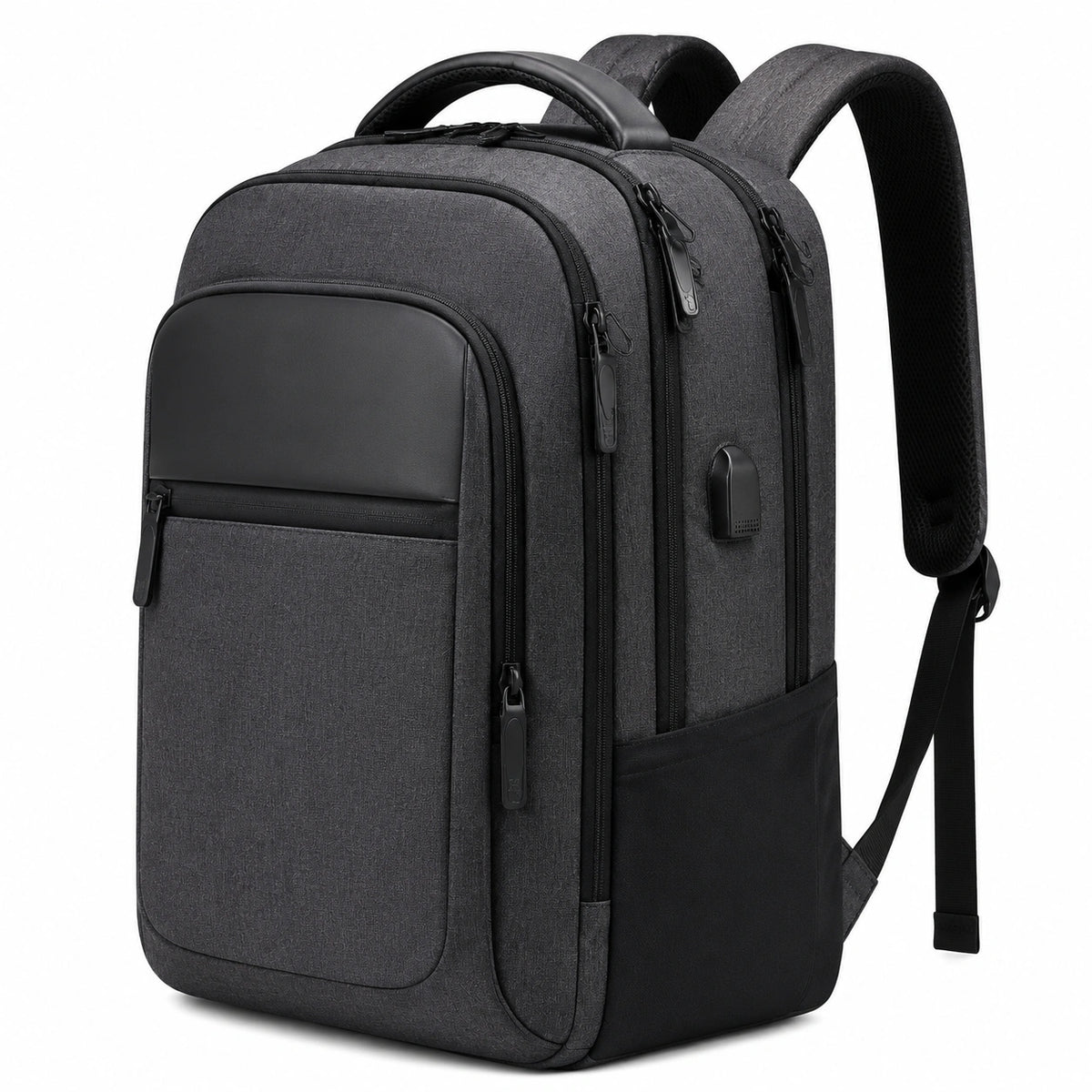 Zaino porta computer 32 x 18 x 48 cm in tessuto nero con porta USB stile urbano